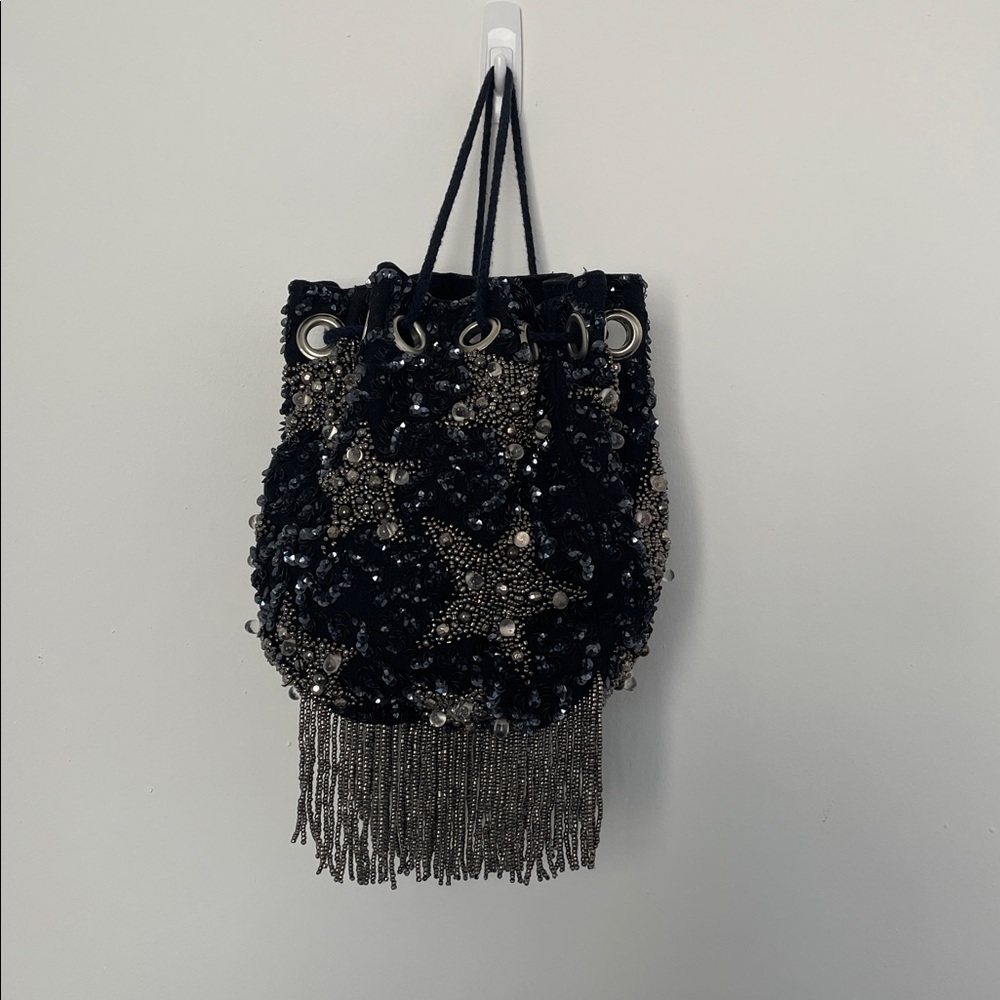 Zara Beaded Stars Black Bucket Bag